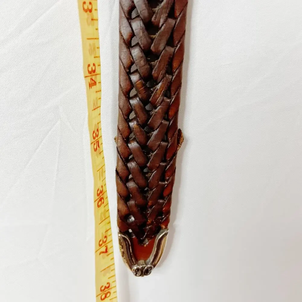 Fossil Brown Braided Belt with Silvertone Buckle Size Medium